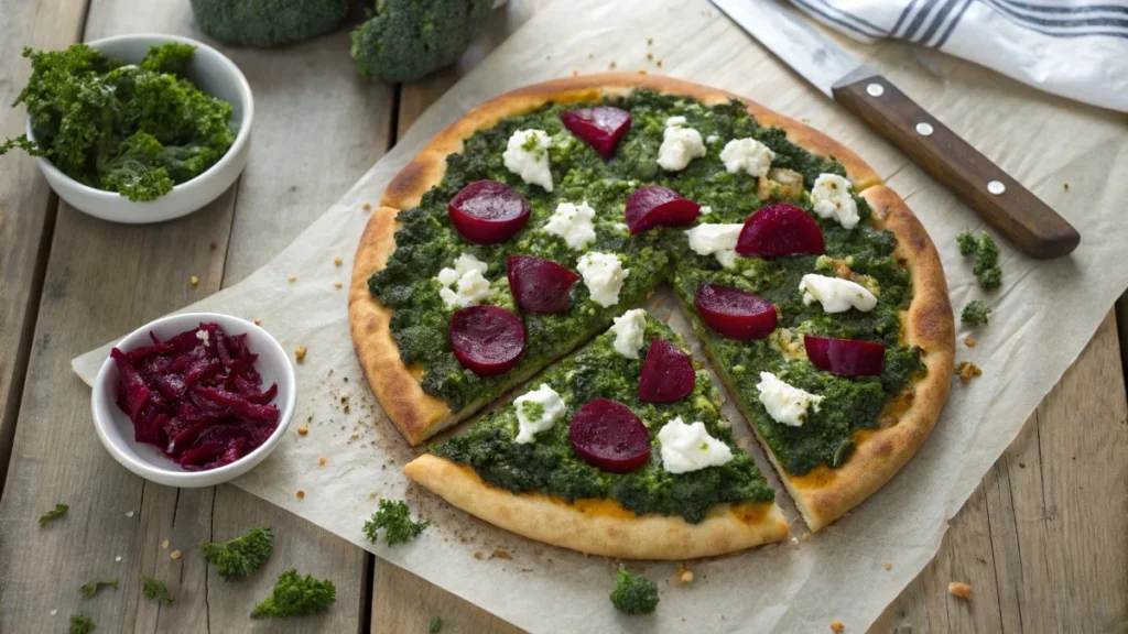 Beet Pesto Pizza with Kale & Goat Cheese